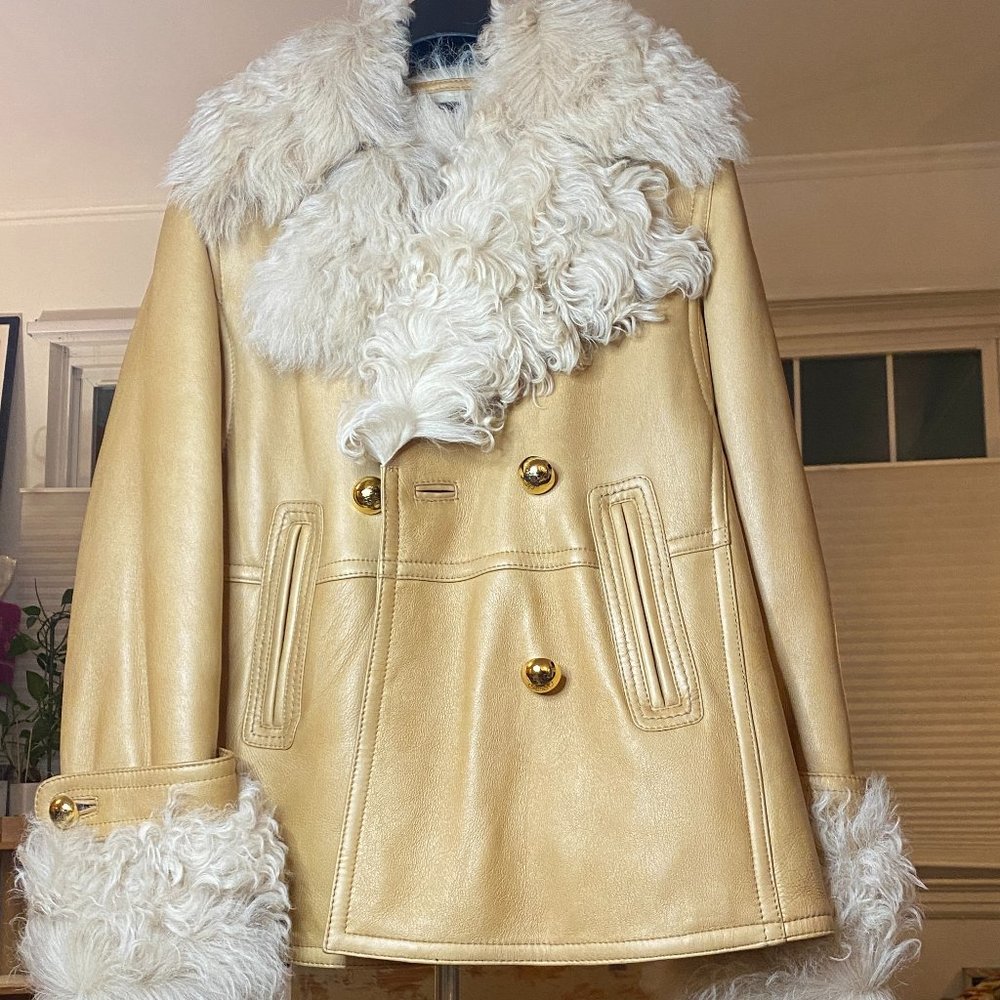 New W/O Tags Authentic Coach Mongolian Lambskin Shearling Coat Sz 4 Tan Beige